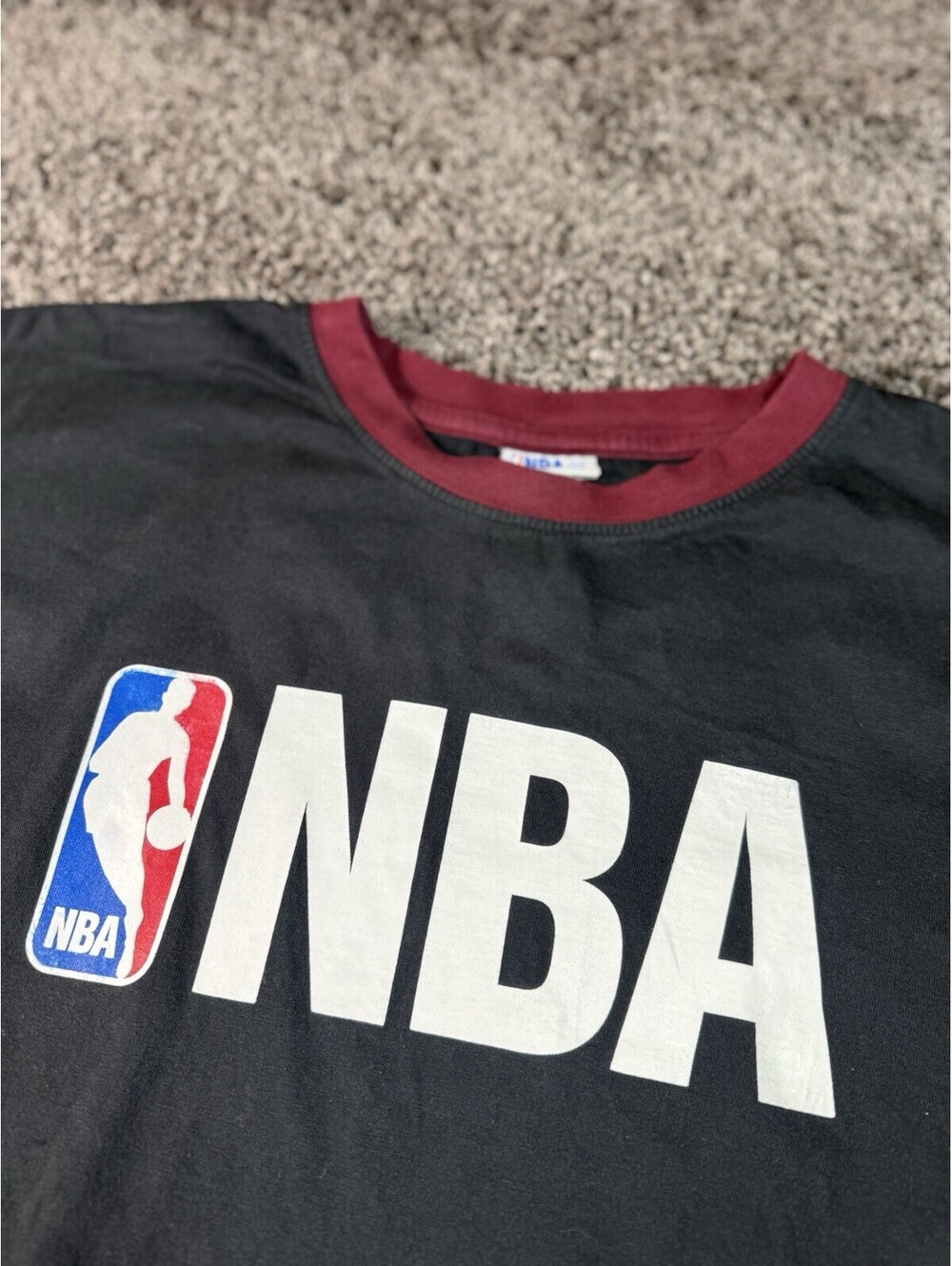 Vintage NBA Elevation Mens Large Ringer T-Shirt Faded Black Maroon